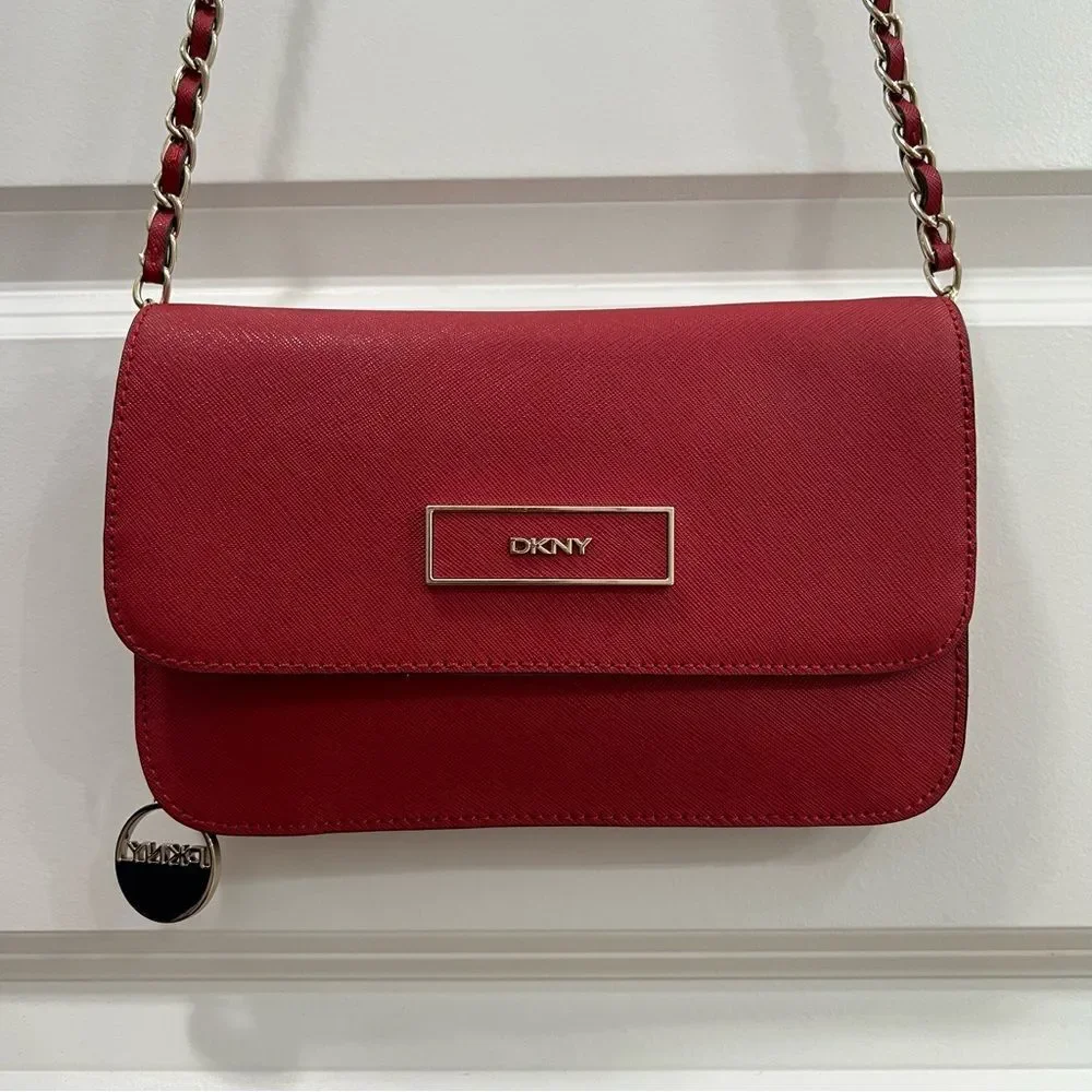 DKNY Saffiano Leather Red Crossbody Bag
